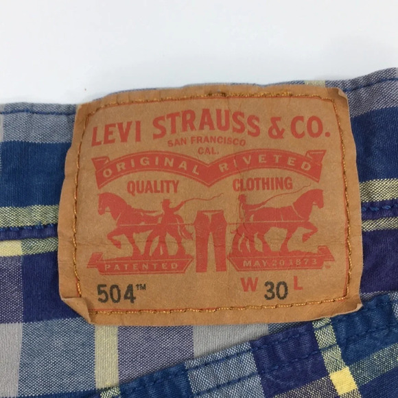 Levis Blue Purple Plaid 504 Chino Shorts Mens 30 Flat Front 100%‎ Cotton - Picture 6 of 12